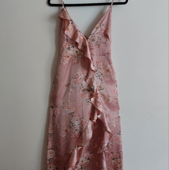 Pink Floral Satin Maxi Dress - Picture 1 of 4